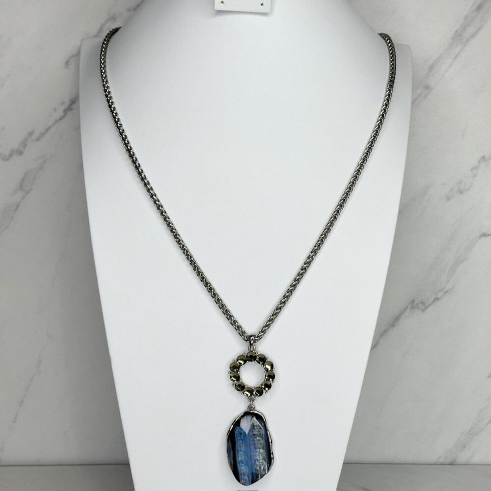 Chicos Statement Rhinestone Pendant Silver Tone Barrel Chain Necklace ✨